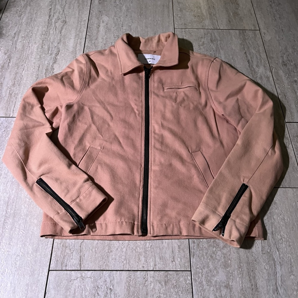 Ronning Jacket Mens Small Pink Denim Bomber Full Zip Collared Lined Portugal
